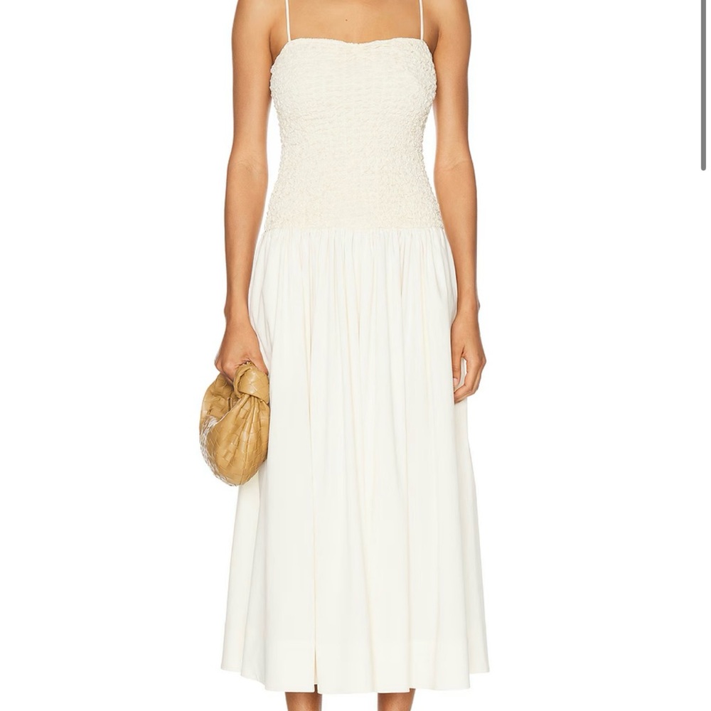 LPA Ivory Smocked Bodice Midi Dress